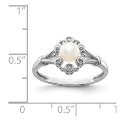 Sterling Silver Rhodium-plated FW Cultured Pearl & Diam. Ring - 19