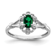 Sterling Silver Rhodium-plated Created Emerald & Diam. Ring - 19