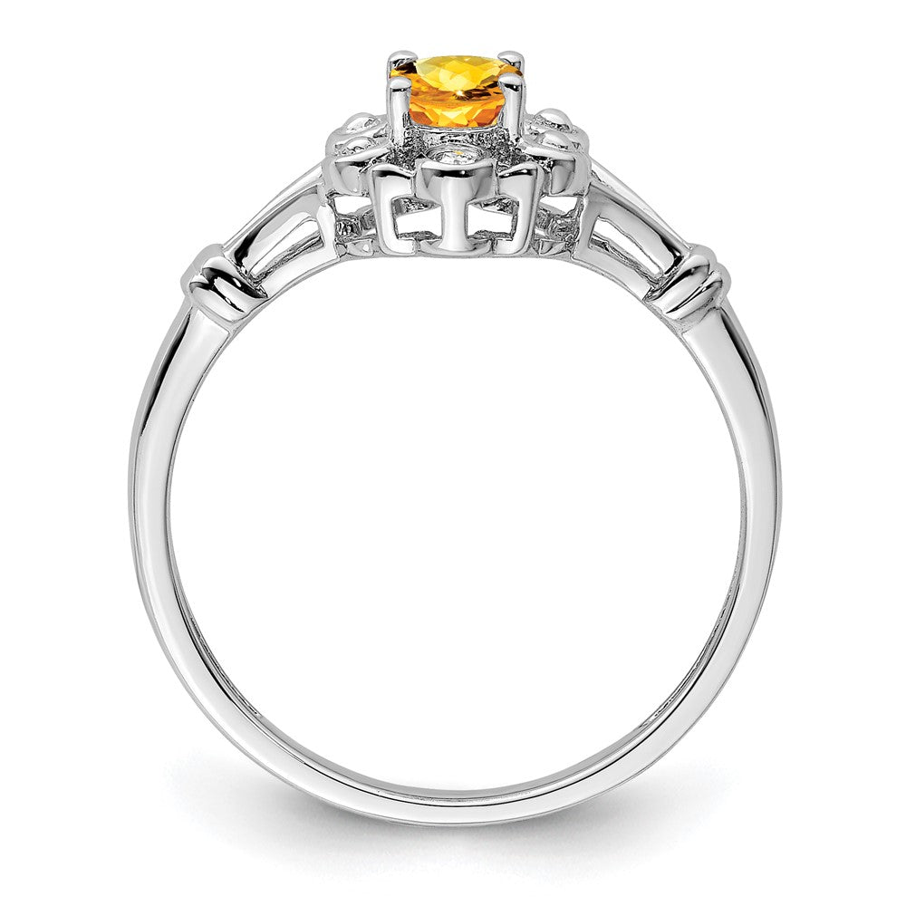 Sterling Silver Rhodium-plated Citrine & Diam. Ring - 20
