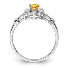 Sterling Silver Rhodium-plated Citrine & Diam. Ring - 12