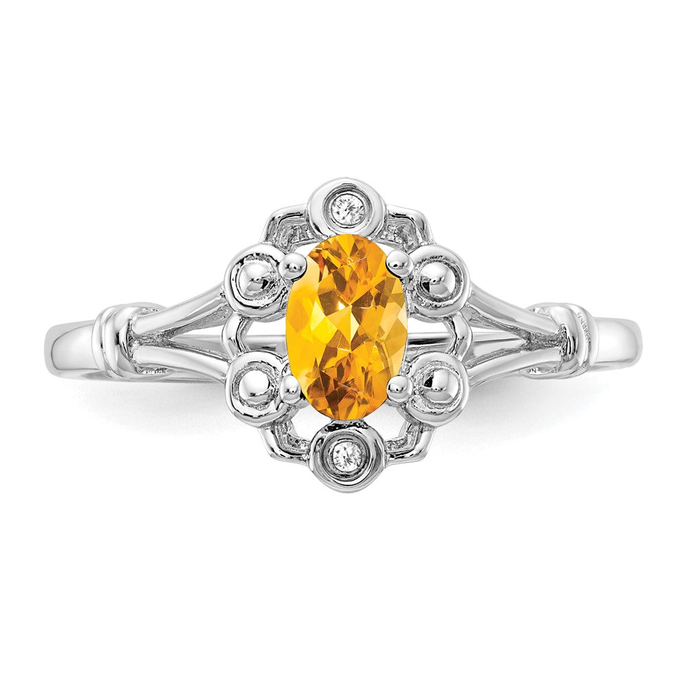 Sterling Silver Rhodium-plated Citrine & Diam. Ring - 20