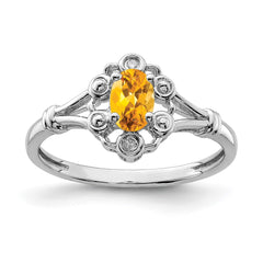 Sterling Silver Rhodium-plated Citrine & Diam. Ring - 13