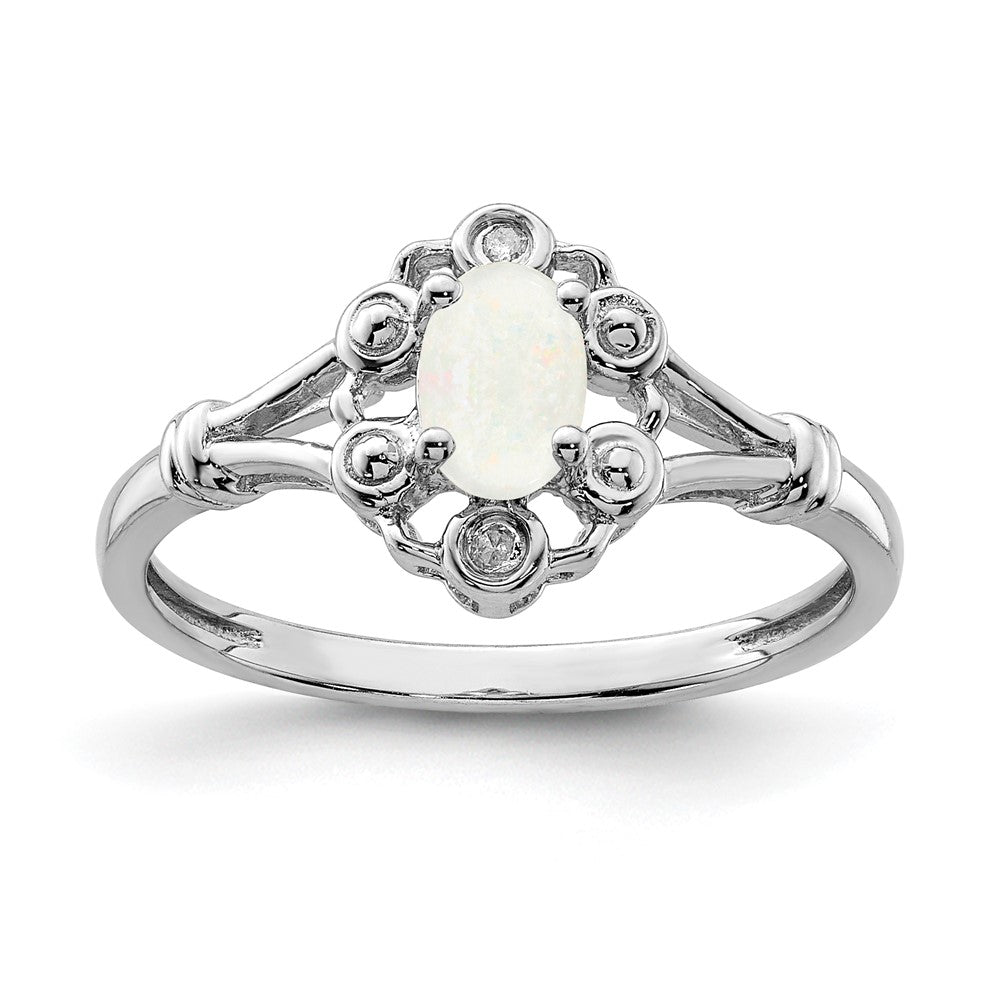 Sterling Silver Rhodium-plated Created Opal & Diam. Ring - 21