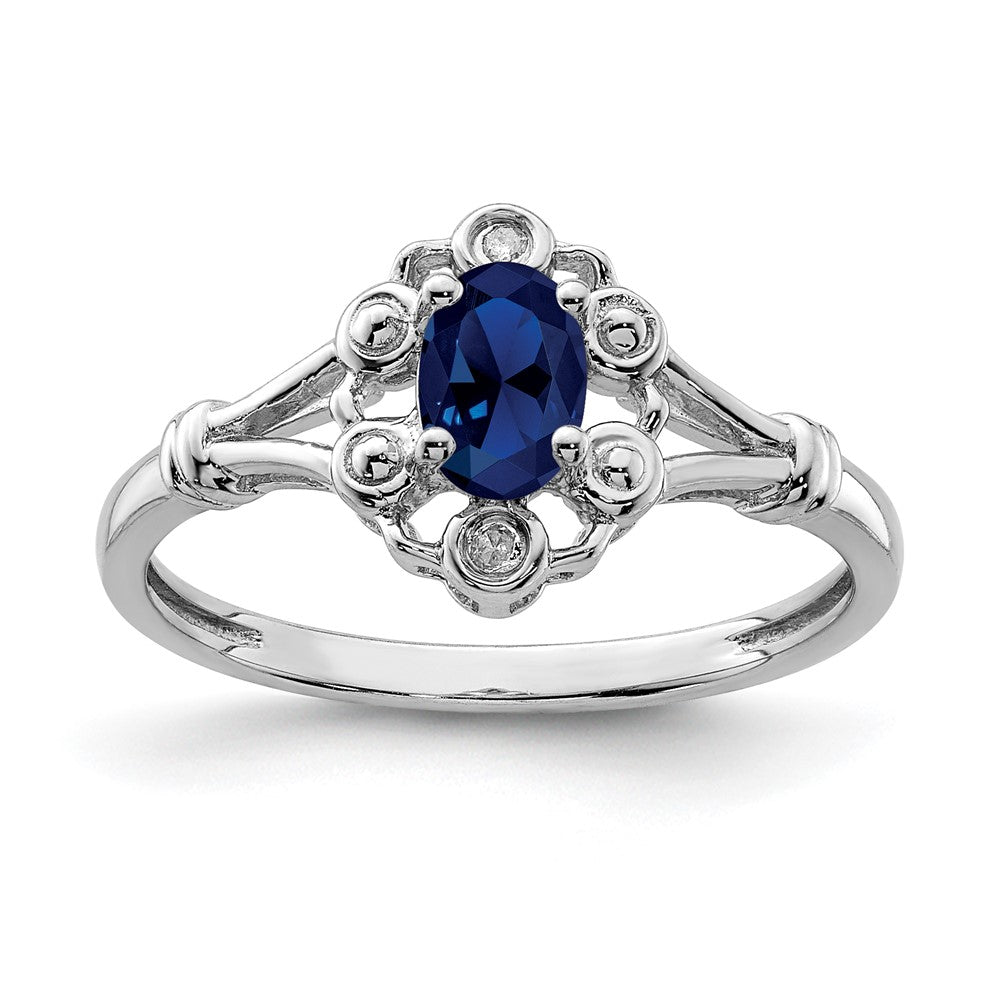 Sterling Silver Rhodium-plated Created Sapphire & Diam. Ring - 23