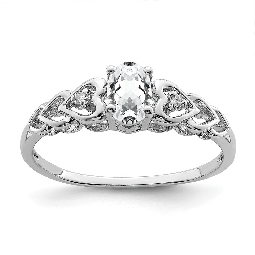 Sterling Silver Rhodium-plated White Topaz & Diam. Ring - 22