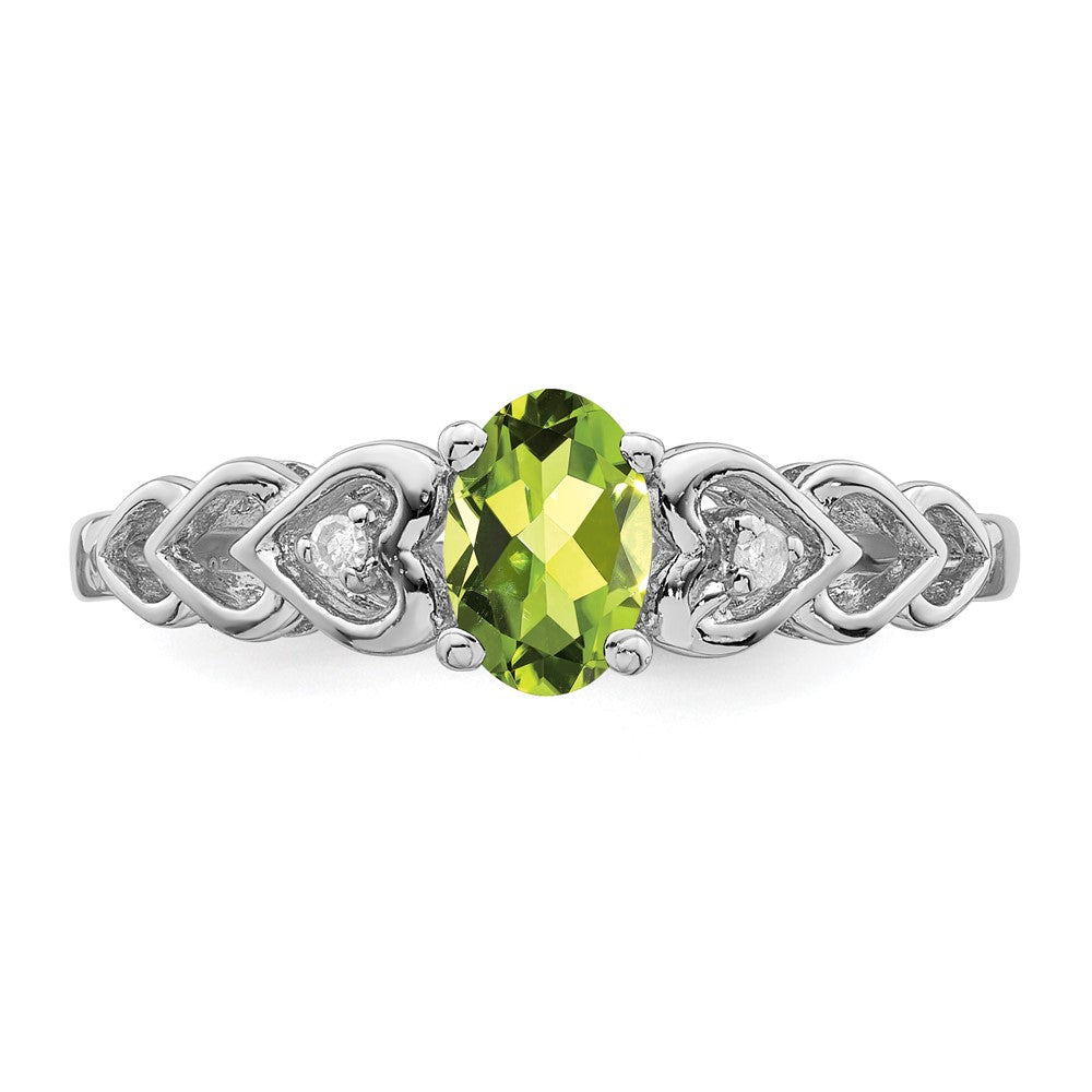 Sterling Silver Rhodium-plated Peridot & Diam. Ring - 22