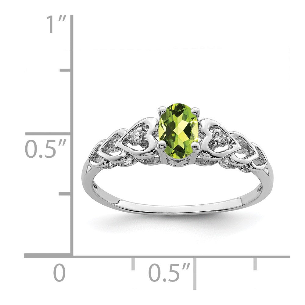 Sterling Silver Rhodium-plated Peridot & Diam. Ring - 22