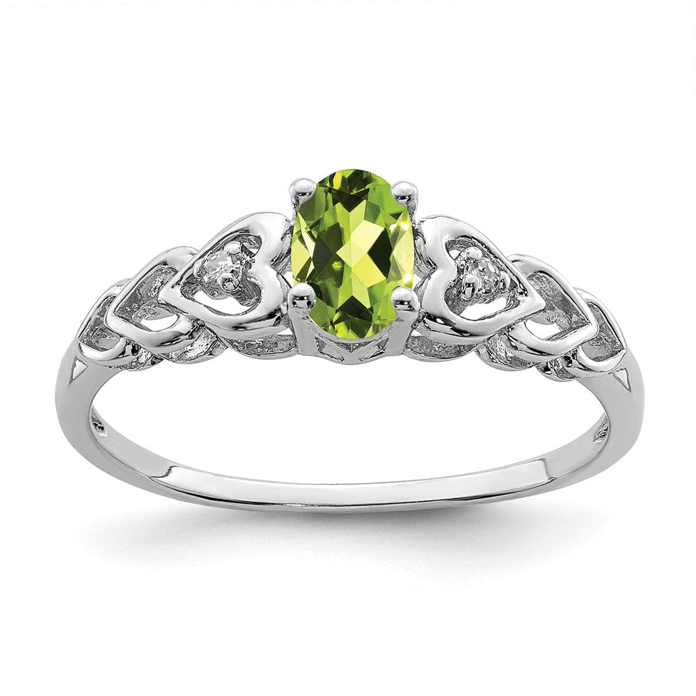 Sterling Silver Rhodium-plated Peridot & Diam. Ring - 16