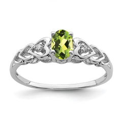 Sterling Silver Rhodium-plated Peridot & Diam. Ring - 16