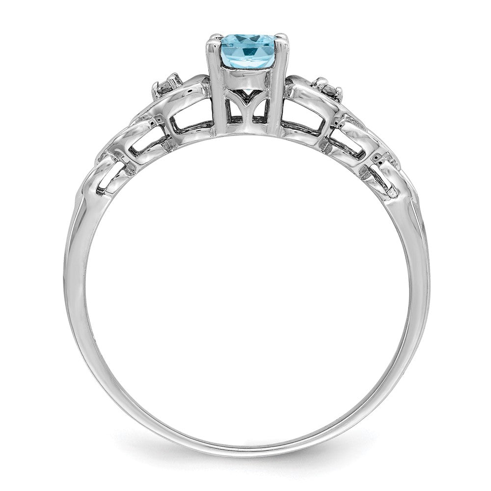 Sterling Silver Rhodium-plated Swiss Blue Topaz & Diam. Ring - 4