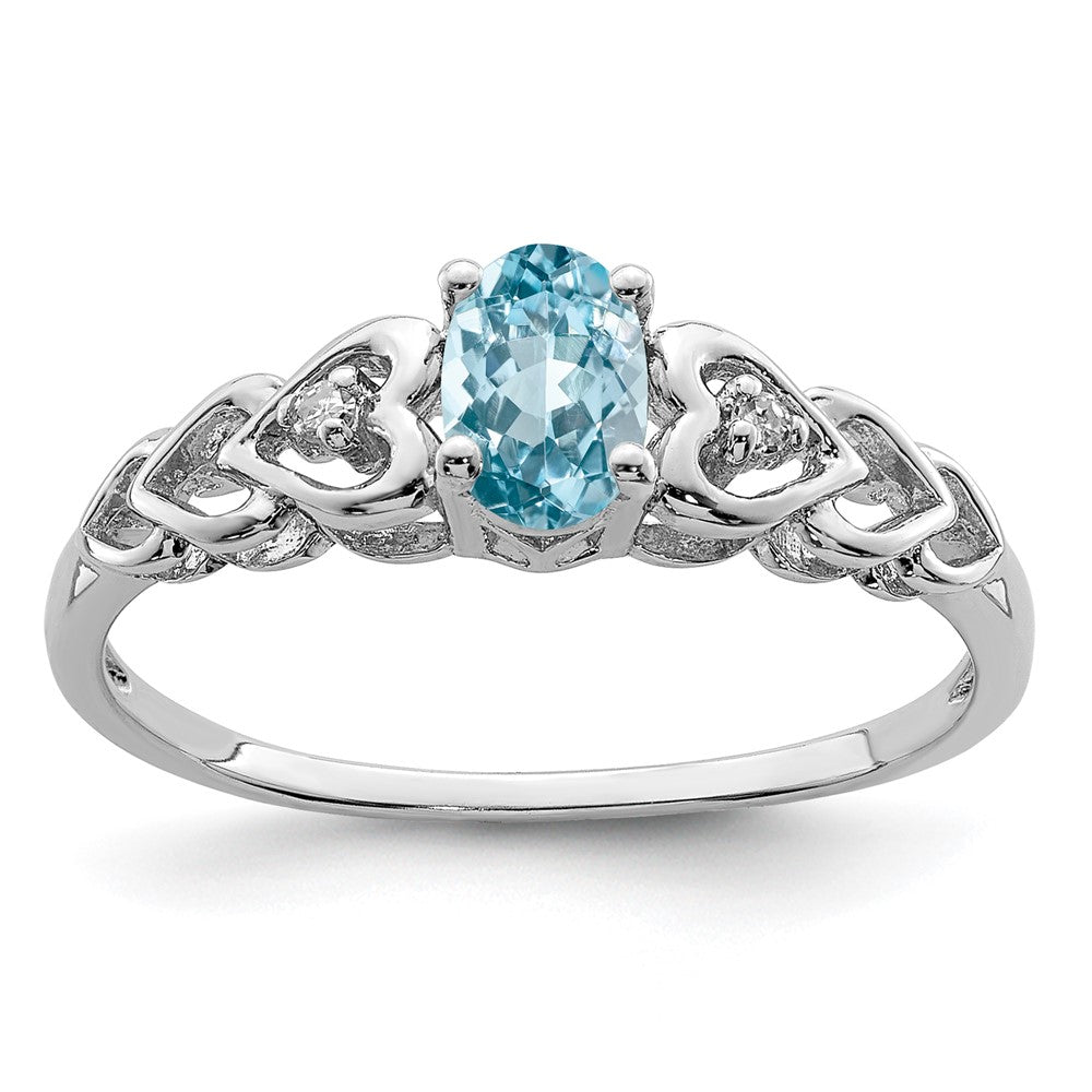 Sterling Silver Rhodium-plated Swiss Blue Topaz & Diam. Ring - 4