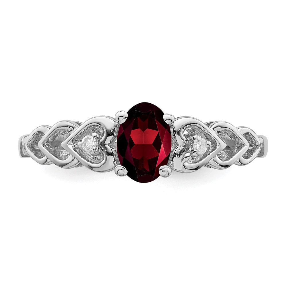 Sterling Silver Rhodium-plated Garnet & Diam. Ring - 21