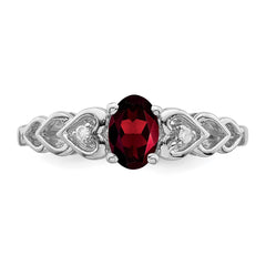 Sterling Silver Rhodium-plated Garnet & Diam. Ring - 21