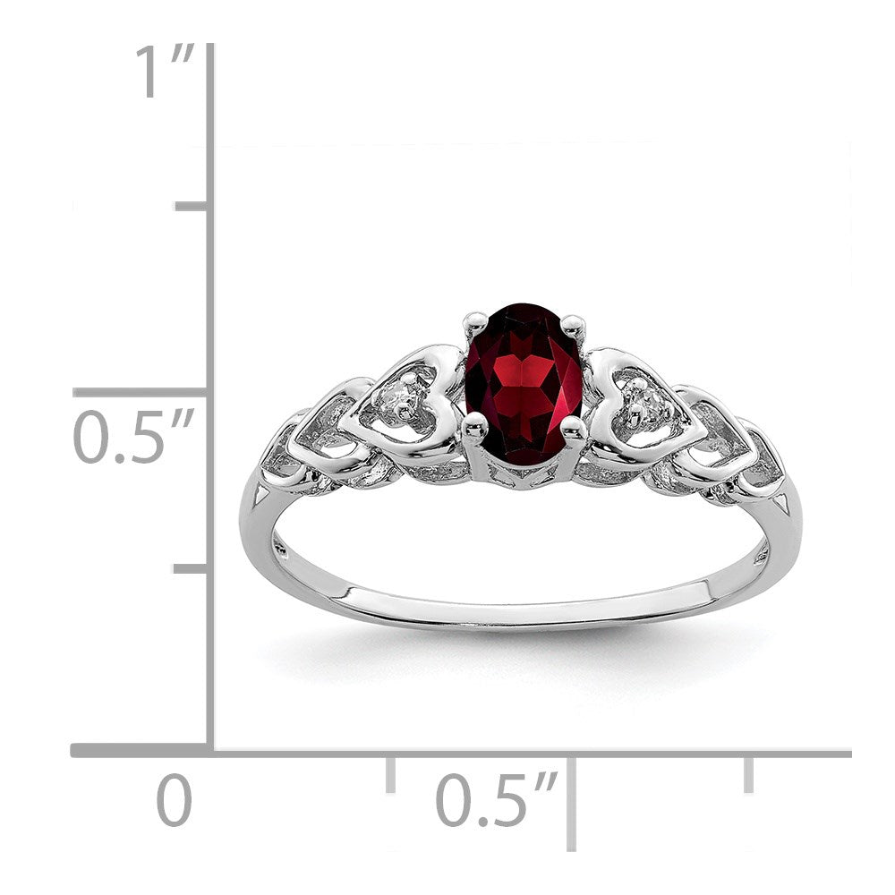 Sterling Silver Rhodium-plated Garnet & Diam. Ring - 19