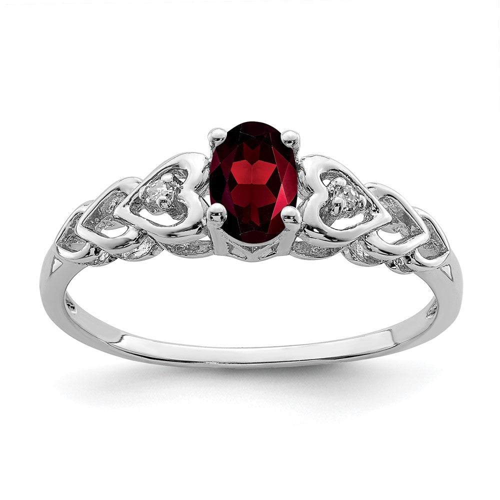 Sterling Silver Rhodium-plated Garnet & Diam. Ring - 21