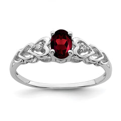 Sterling Silver Rhodium-plated Garnet & Diam. Ring - 21