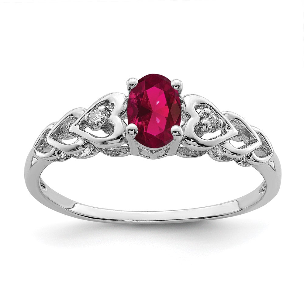 Sterling Silver Rhodium-plated Created Ruby & Diam. Ring - 20