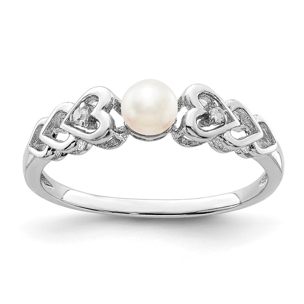 Sterling Silver Rhodium-plated FW Cultured Pearl & Diam. Ring - 20