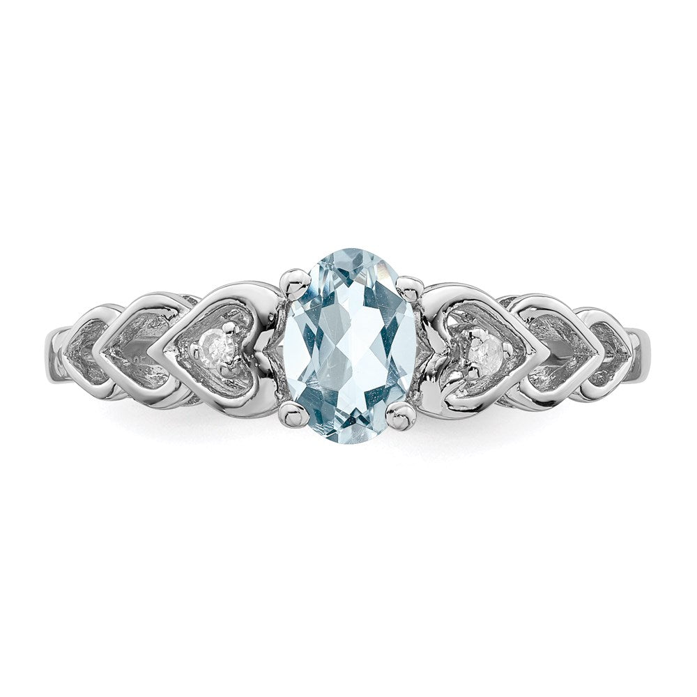 Sterling Silver Rhodium-plated Aquamarine & Diam. Ring - 21