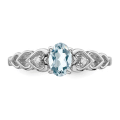 Sterling Silver Rhodium-plated Aquamarine & Diam. Ring - 21