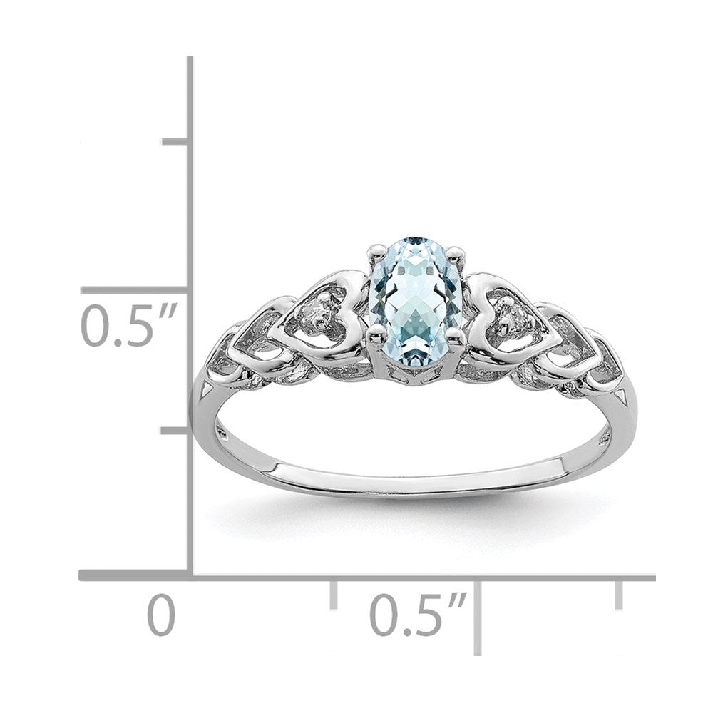 Sterling Silver Rhodium-plated Aquamarine & Diam. Ring - 21