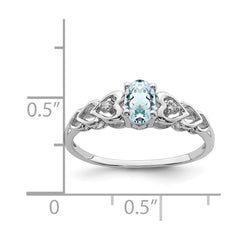 Sterling Silver Rhodium-plated Aquamarine & Diam. Ring - 21