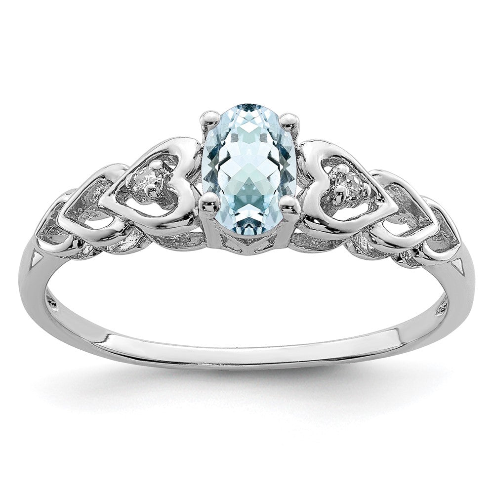 Sterling Silver Rhodium-plated Aquamarine & Diam. Ring - 21