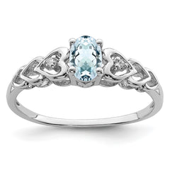 Sterling Silver Rhodium-plated Aquamarine & Diam. Ring - 21