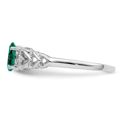 Sterling Silver Rhodium-plated Created Emerald & Diam. Ring - 21