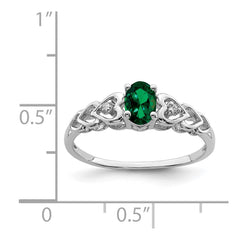 Sterling Silver Rhodium-plated Created Emerald & Diam. Ring - 21