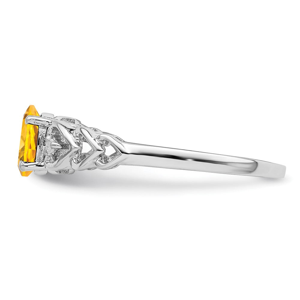 Sterling Silver Rhodium-plated Citrine & Diam. Ring - 21