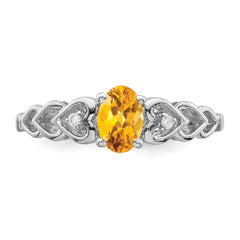 Sterling Silver Rhodium-plated Citrine & Diam. Ring - 21