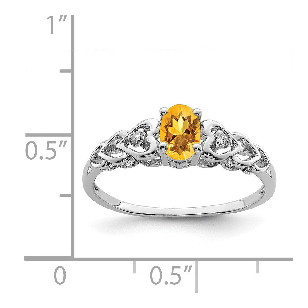 Sterling Silver Rhodium-plated Citrine & Diam. Ring - 21