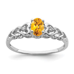 Sterling Silver Rhodium-plated Citrine & Diam. Ring - 21