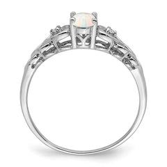 Sterling Silver Rhodium-plated Created Opal & Diam. Ring - 19