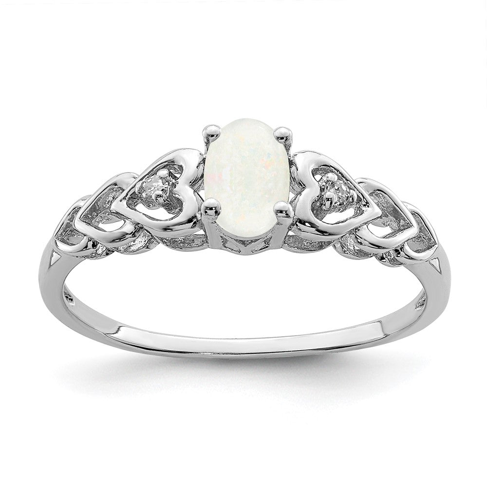 Sterling Silver Rhodium-plated Created Opal & Diam. Ring - 19