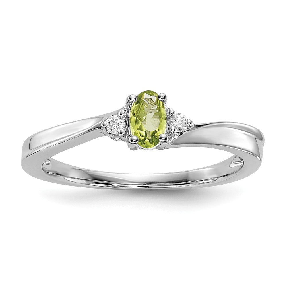 Sterling Silver Rhodium-plated Peridot & Diamond Birthstone Ring - 3
