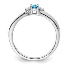 Sterling Silver Rhodium-plated Blue Topaz/Diamond Birthstone Ring - 3