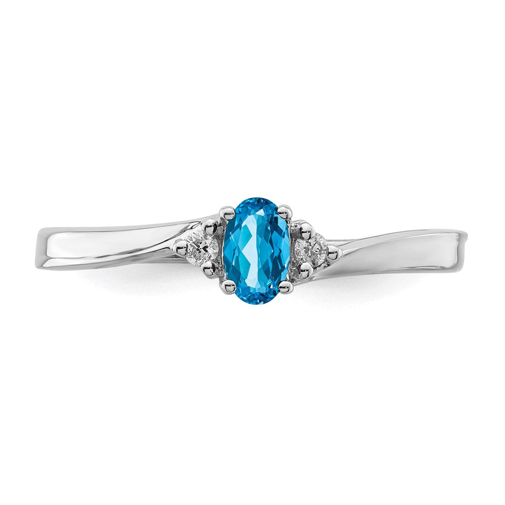 Sterling Silver Rhodium-plated Blue Topaz/Diamond Birthstone Ring - 3