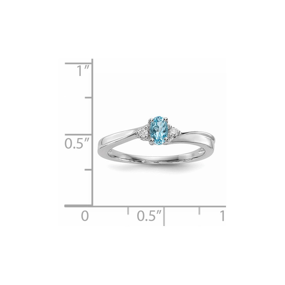 Sterling Silver Rhodium-plated Blue Topaz/Diamond Birthstone Ring - 3