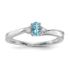 Sterling Silver Rhodium-plated Blue Topaz/Diamond Birthstone Ring - 3