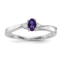 Sterling Silver Rhodium-plated Amethyst/Diamond Birthstone Ring - 2