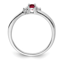 Sterling Silver Rhod-plated Created Ruby/Diamond Birthstone Ring - 3