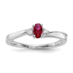 Sterling Silver Rhod-plated Created Ruby/Diamond Birthstone Ring - 3