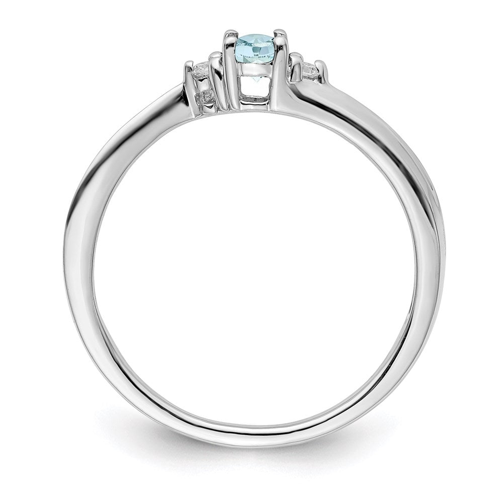 Sterling Silver Rhodium-plated Aquamarine/Diamond Birthstone Ring - 3