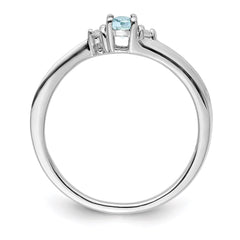 Sterling Silver Rhodium-plated Aquamarine/Diamond Birthstone Ring - 3