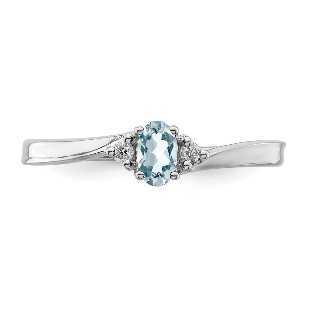 Sterling Silver Rhodium-plated Aquamarine/Diamond Birthstone Ring - 3