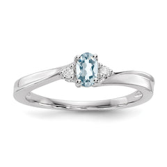 Sterling Silver Rhodium-plated Aquamarine/Diamond Birthstone Ring - 3