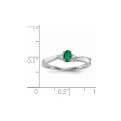 Sterling Silver Rhod-plated Created Emerald/Diamond Birthstone Ring - 3