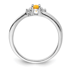 Sterling Silver Rhodium-plated Citrine & Diamond Birthstone Ring - 2